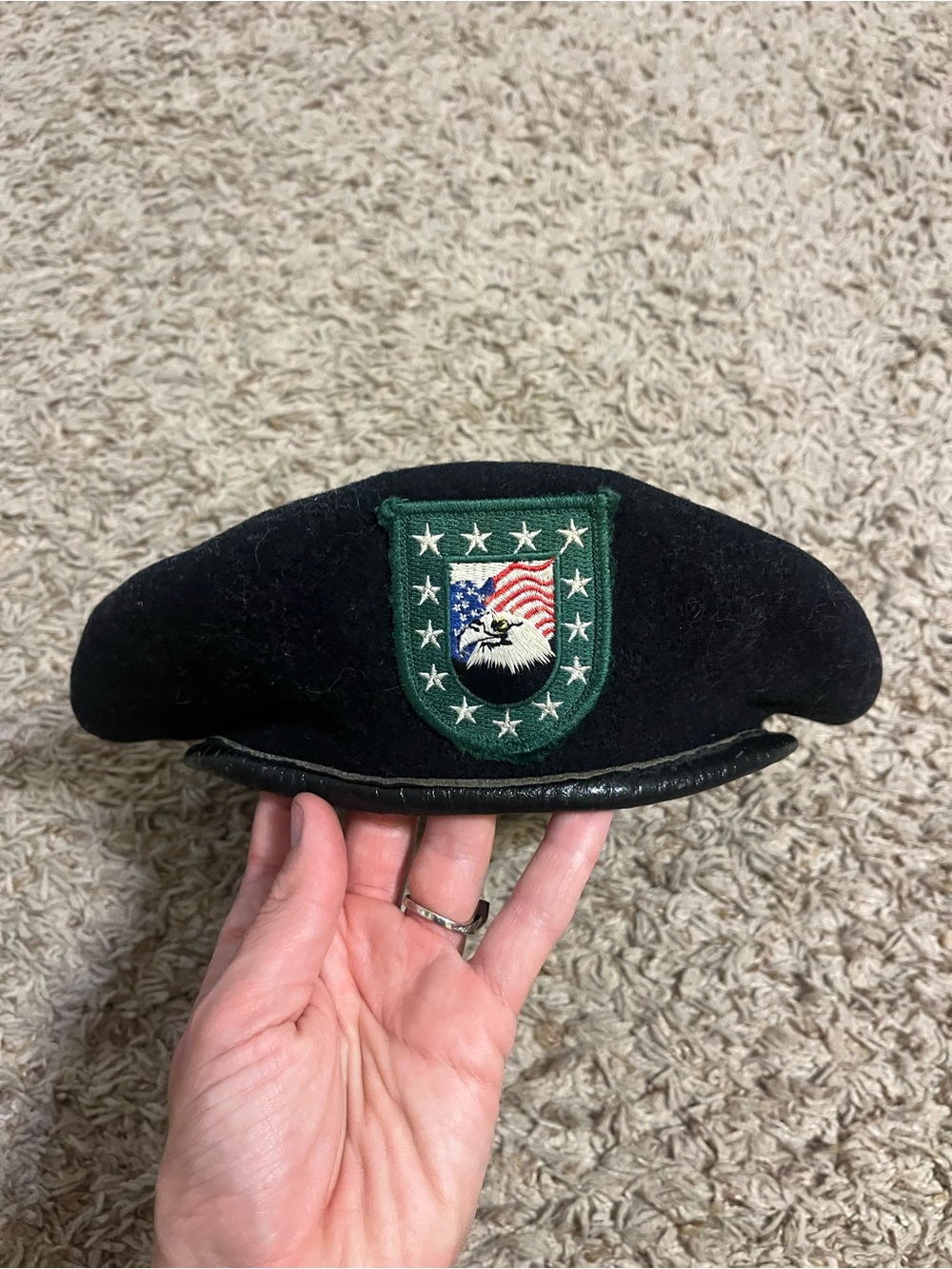 Black Military-Style Beret with Eagle Crest